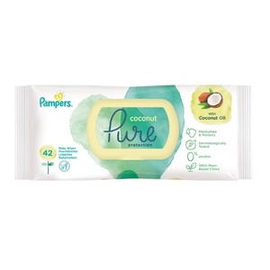 Серветки вологі Pampers дитячі Pure Protection Coconut №42 ПрепакКор