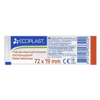 Лейкопластырь ECOPLAST Медицинский нетканый бактерицидный 7,2*1,9см