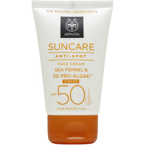 Крем Apivita SUNCARE для обличчя тонуючий проти пігментних плям сонцезах SPF50 с 3D PRO-ALGA 50мл