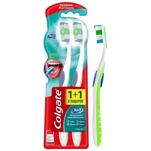 Зубна щітка  Colgate Клін 360 середня 1+1