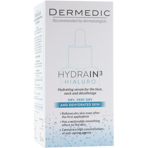Сыворотка Dermedic Hydrain3 Hialuro Гиалуроновая для ультра гидрации лица шеи и зоны декольте 30мл