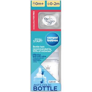Набор Canpol 0312mix для новорожденных бутылочка 120мл + пустышка MINI Boy 0+