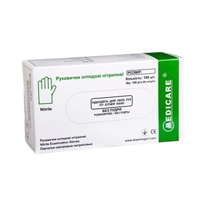 Рукавички оглядові нітрил н/с без пудри Medicare, S (блакитна)