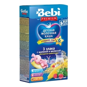 Каша Bebi Премиум 3 злака с малиной и мелиcой 200 г