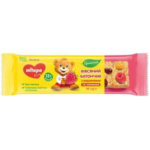 Батончик овсяный Milupa с изюмом и малиной органический от 12 мес. 20г