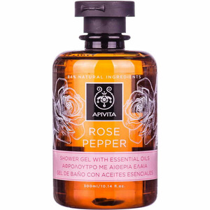 Гель Apivita для душа с эфирными маслами роза и перец 300 мл